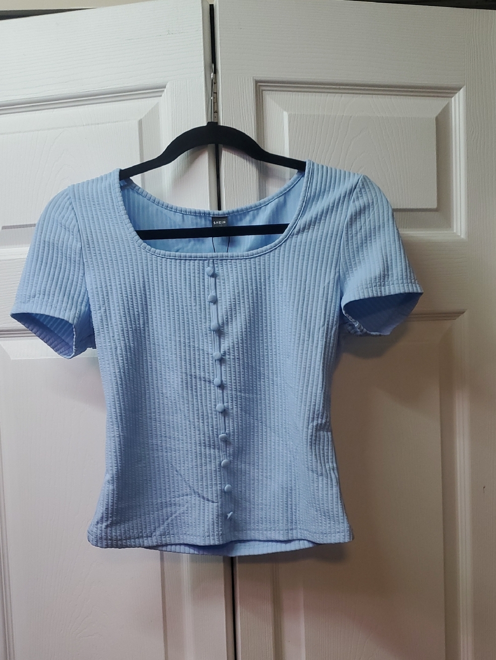 Light Blue Ribbed Button-Front Women’s Top